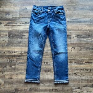 White House Black Market Womens The Slim Crop Embroidered Frayed Hem Jeans Sz 0